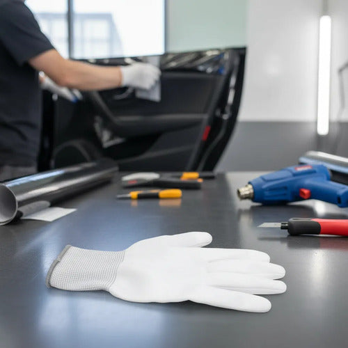 Par De Guantes Para Instalar Vinil Wraps Fibra Carbono  Blanco