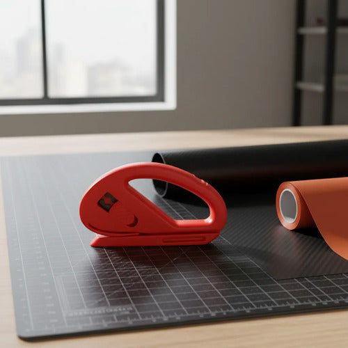 Navaja Cutter Para Vinil Fibra De Carbono Negro Mate Naranja Oscuro